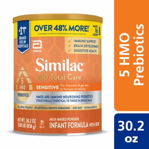 Similac 360 Total Care Sensitive Infant Formula Powder, Has 5 HMO Prebiotics, 30.2-oz Tub