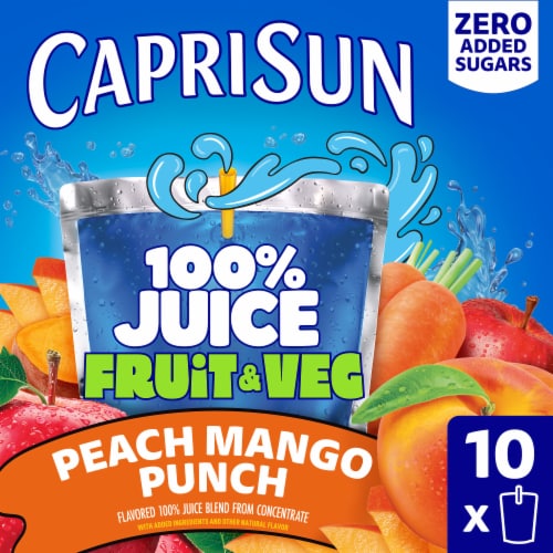 Capri Sun 100% Juice Fruit & Veg Peach Mango Punch, Box, Pouches