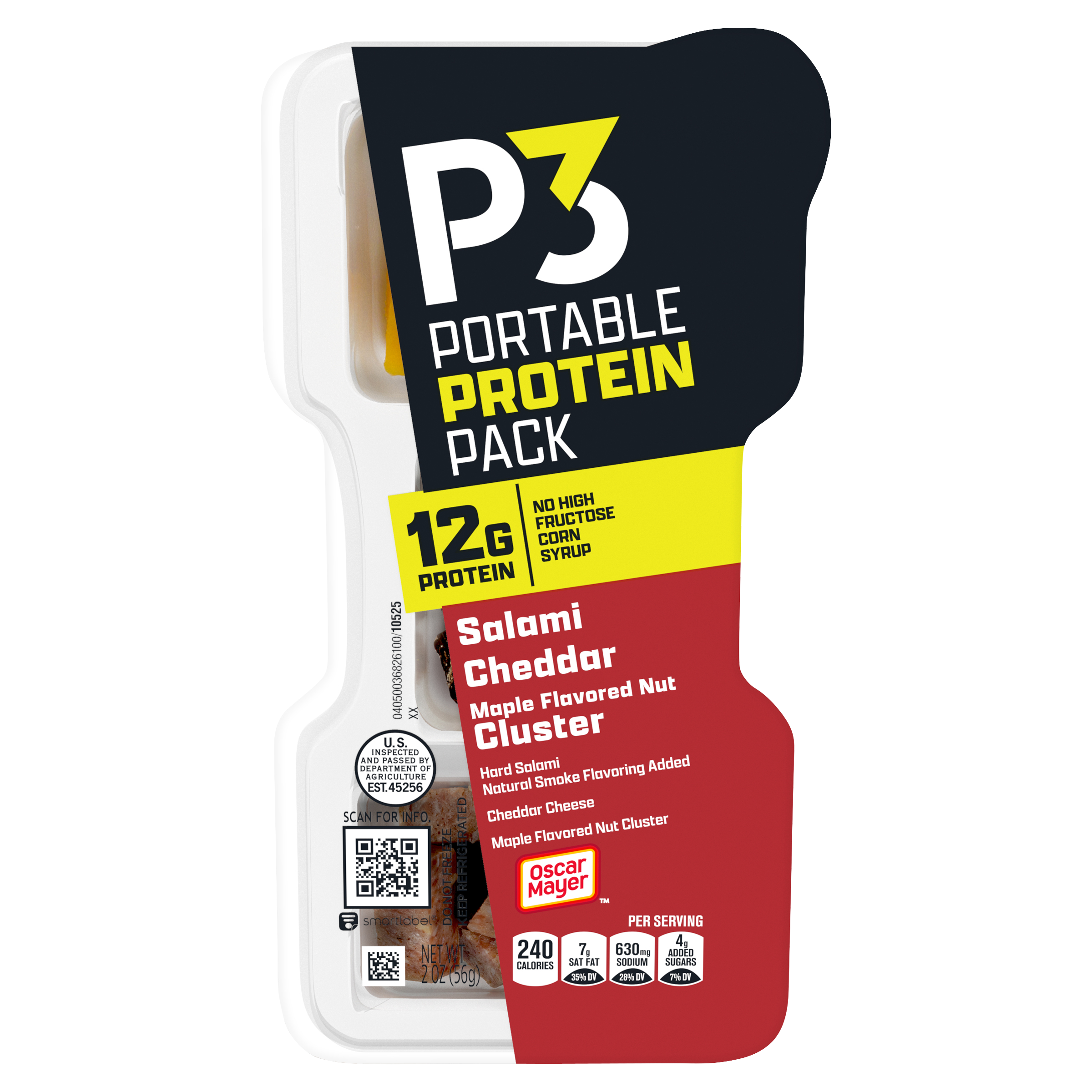 Portable Protein Pack Hard Salami, Cheddar Cheese & Maple Flavored Nut Cluster