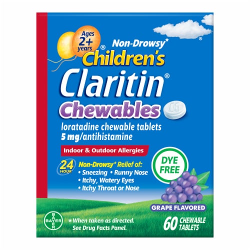 Claritin Children's 24 Hour Allergy Relief Loratadine 5mg Grape Flavored Chewable Tablets 60ct