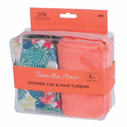 CALA Spa Solutions Tame The Mane Shower Cap & Hair Turban Travel Pouch - Tropical