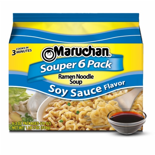 Maruchan Souper Ramen Noodle Soup, Soy Sauce, Pack of 6