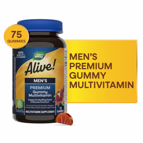 Nature's Way Alive! Men's Premium Multivitamin B Vitamins Orange Cherry and Grape Flavored Gummy