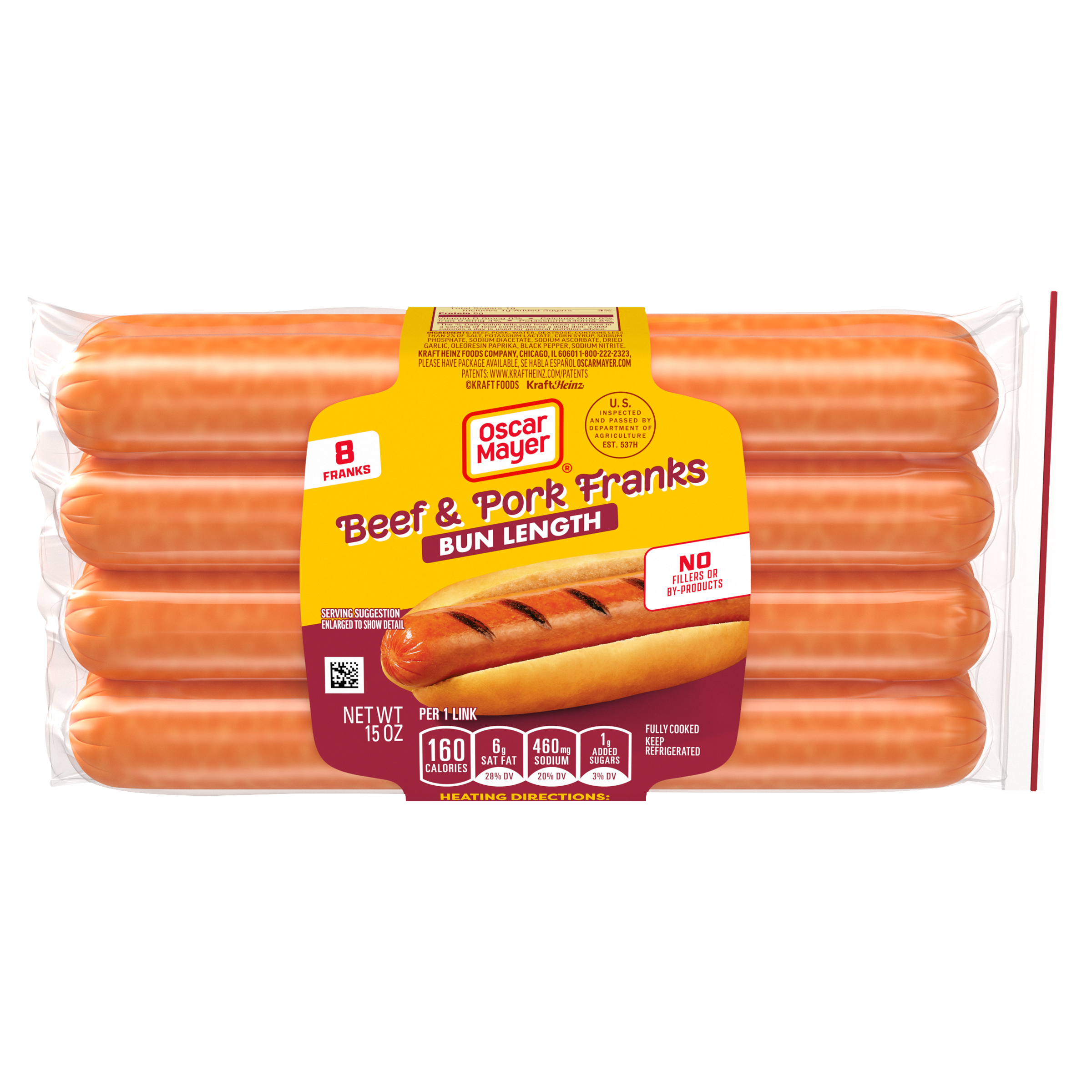 Bun-Length Beef and Pork Franks Hot Dogs