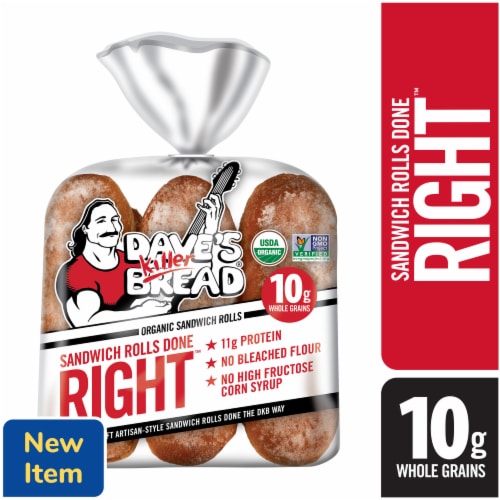 Dave's Killer Bread Sandwich Rolls Done Right, Organic White Bread Sandwich Rolls, 6 Count