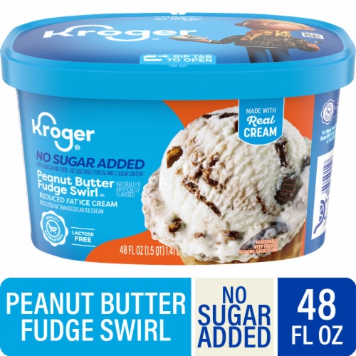 Kroger® Churned Lactose Free No Sugar Added Peanut Butter Fudge Swirl Ice Cream Tub