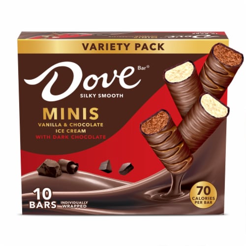 DOVE Ice Cream Vanilla & Chocolate Mini Dark Chocolate Individually Wrapped Ice Cream Bar Assortment