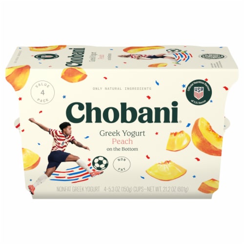 Chobani Non-Fat Peach on the Bottom Greek Yogurt 5.3oz 4ct