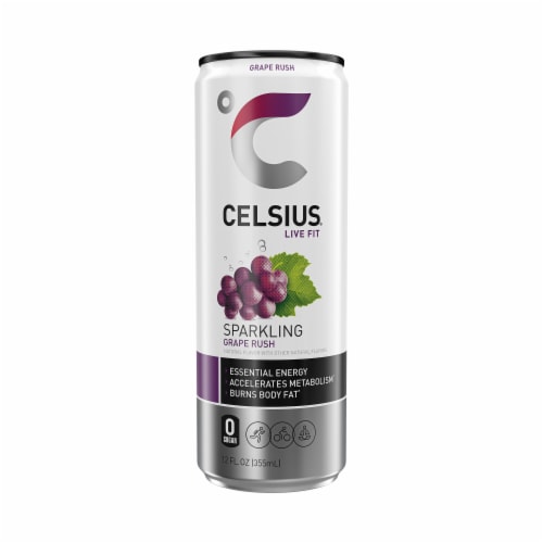 CELSIUS Sparkling Grape Rush, Functional Energy Drink 12 Fl Oz Single Can