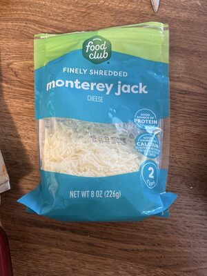 Food Club Shredded Monterey Jack Cheese 8 oz pack