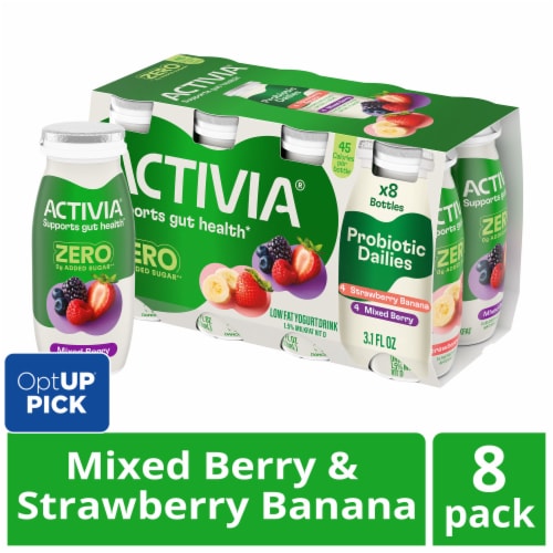 Activia ZERO 0g Added Sugar Mixed Berry & Strawberry Banana Probiotic Low Fat Yogurt Drinks