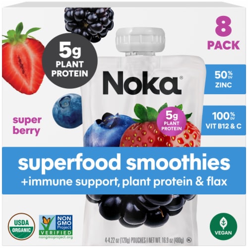 Noka® Organic Superfood Plant Protein Super Berry Smoothie Pouches 8pack