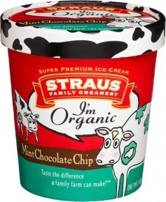 STRAUS FAMILY CREAMERY Mint Chip ORGANIC SUPER PREMIUM ICE CREAM ONE PINT (473mL)