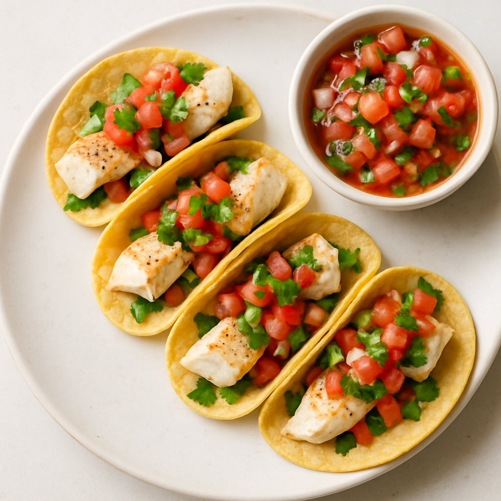 Mini Tacos de Pescado con Salsa de Tomate Perfumada con Jengibre