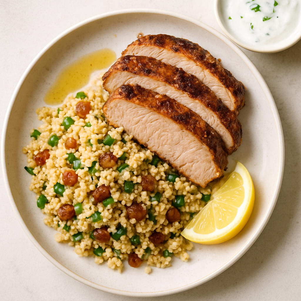 Roast Pork with Couscous and Ginger Yogurt