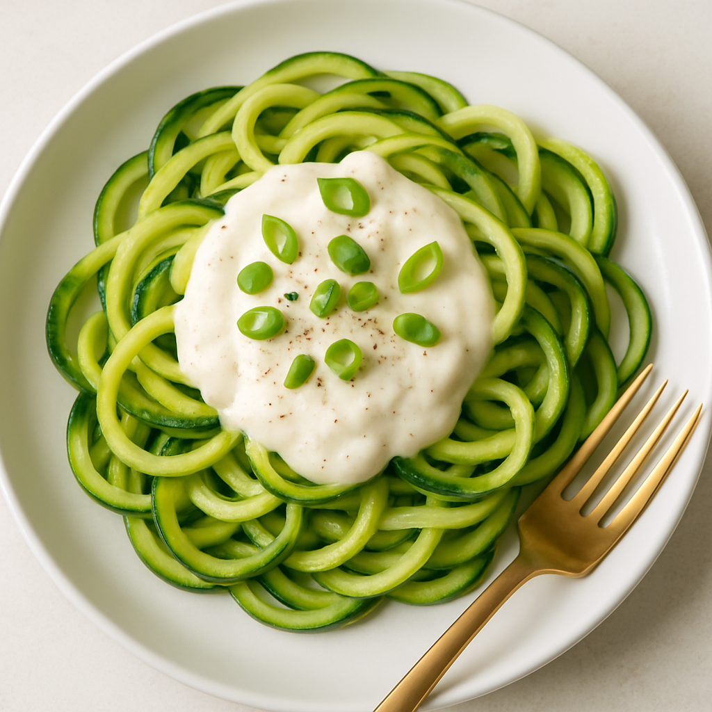 Gluten-Free Zucchini Pasta with Creamy Garlic Sauce