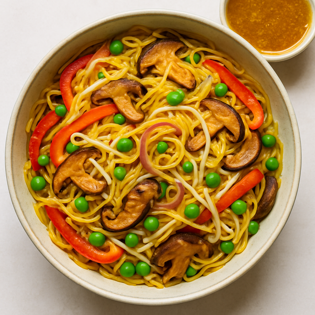 Fideos Singapore Salteados con Salsa de Ajo y Jengibre