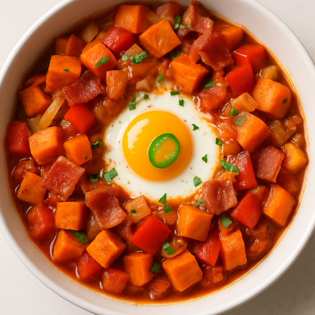 Hash Whole30 de Huevo y Batata con Salsa