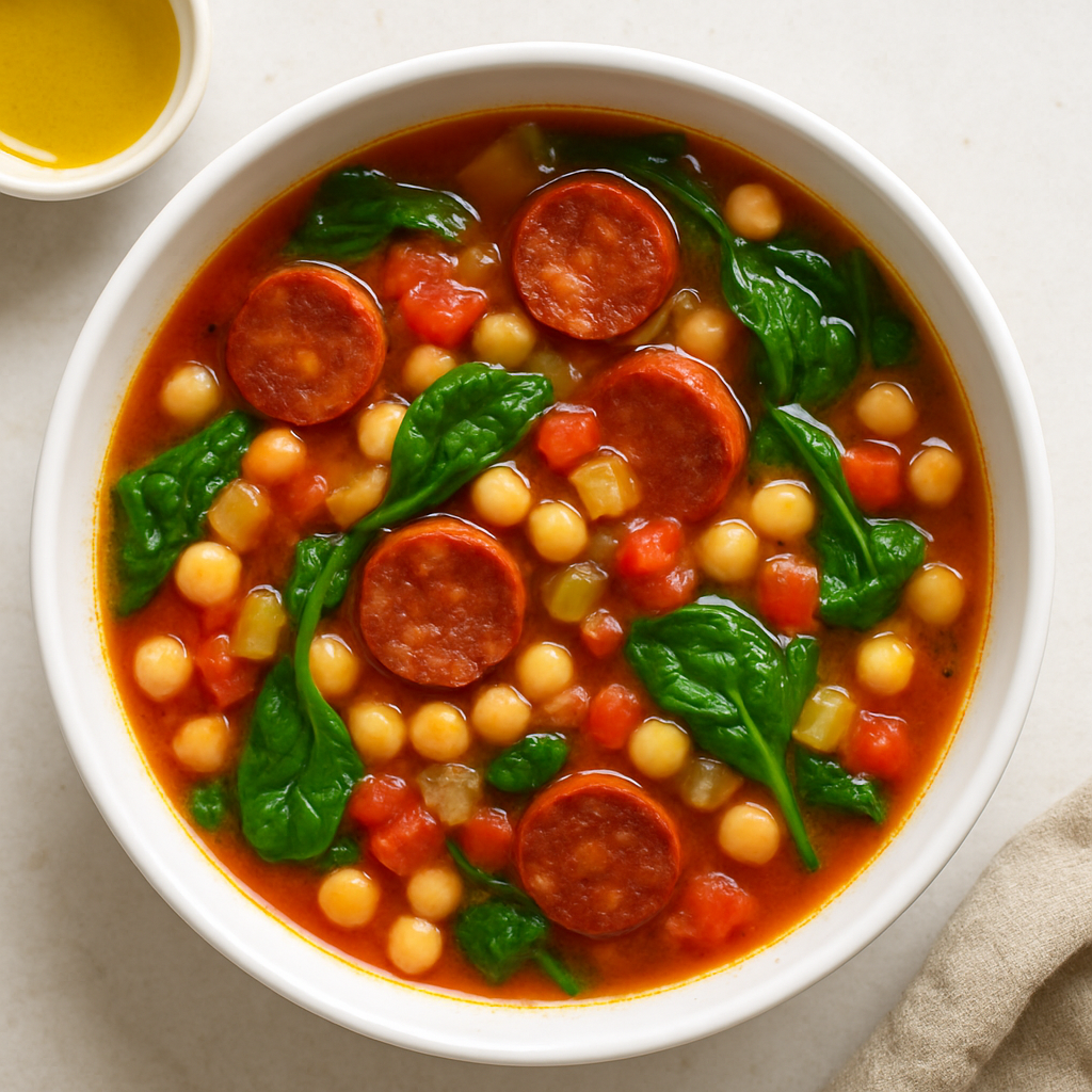 Sopa Española Deliciosa de Garbanzos y Chorizo
