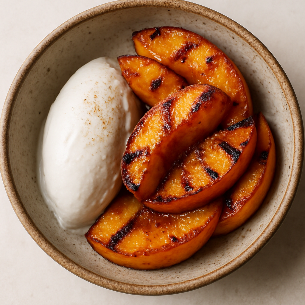 3-Ingredient Coconut Ice Cream with Spicy Grilled Peaches