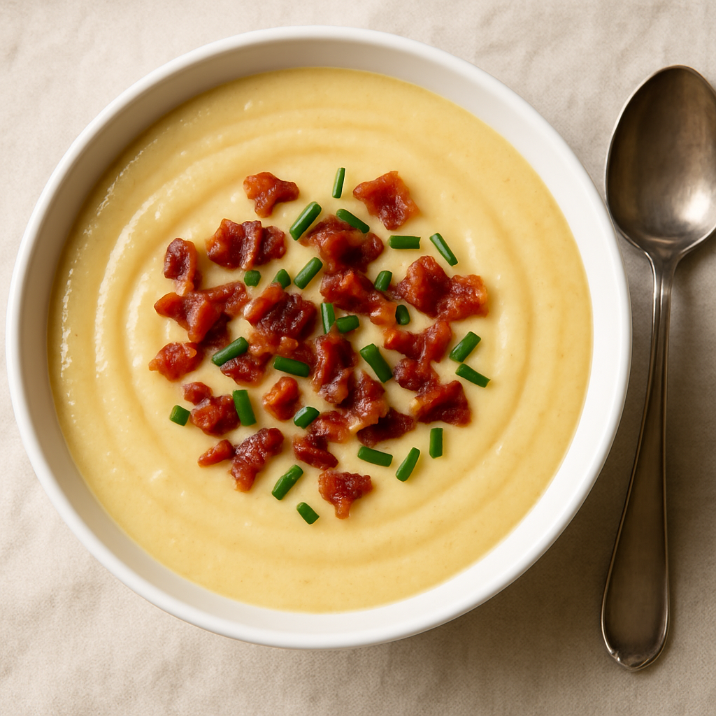 Creamy Cauliflower Soup with Crispy Bacon
