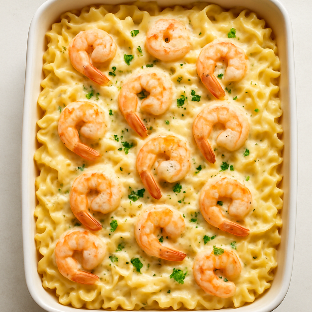Pasta al Horno con Camarones a la Alfredo Light