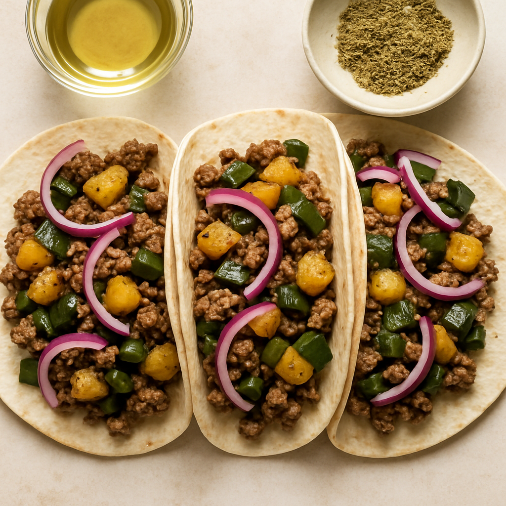 Tacos de Carne, Poblano y Papa