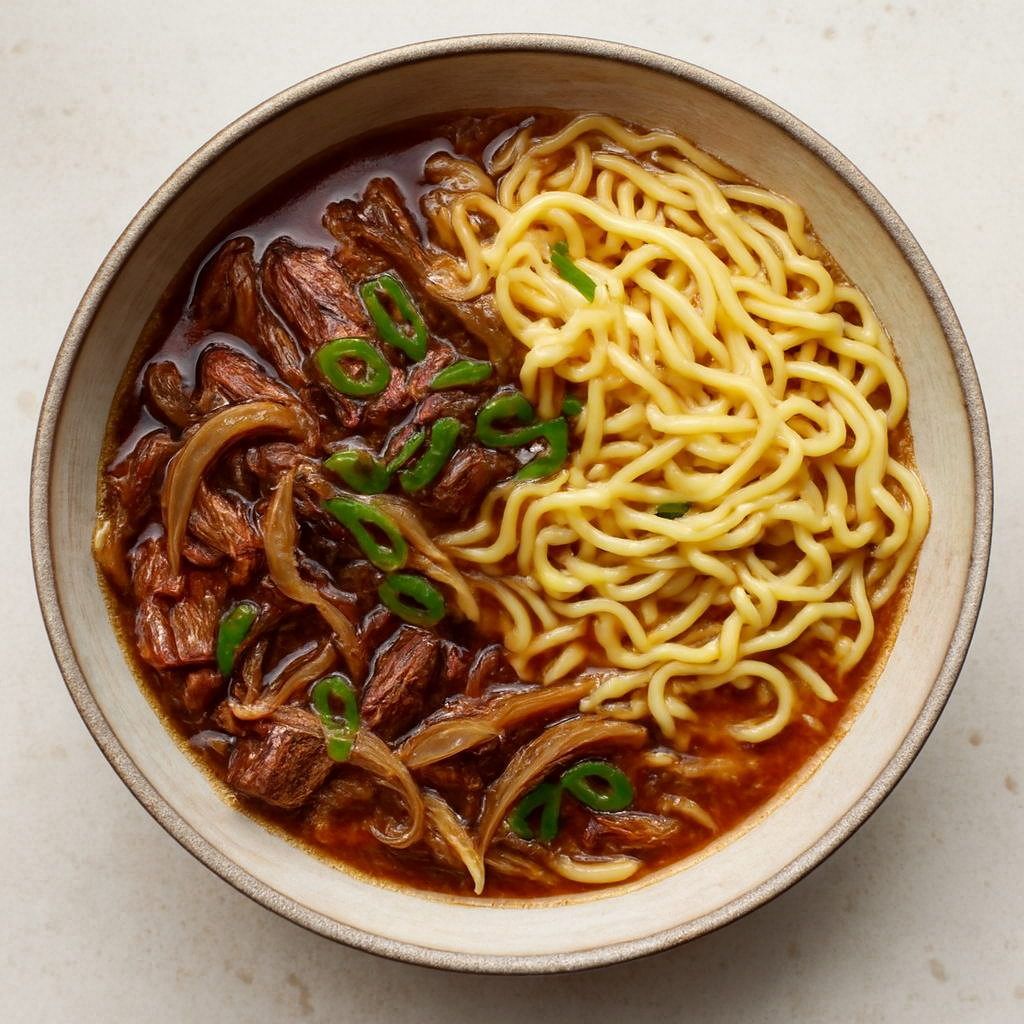 French Onion Beef Noodle Soup