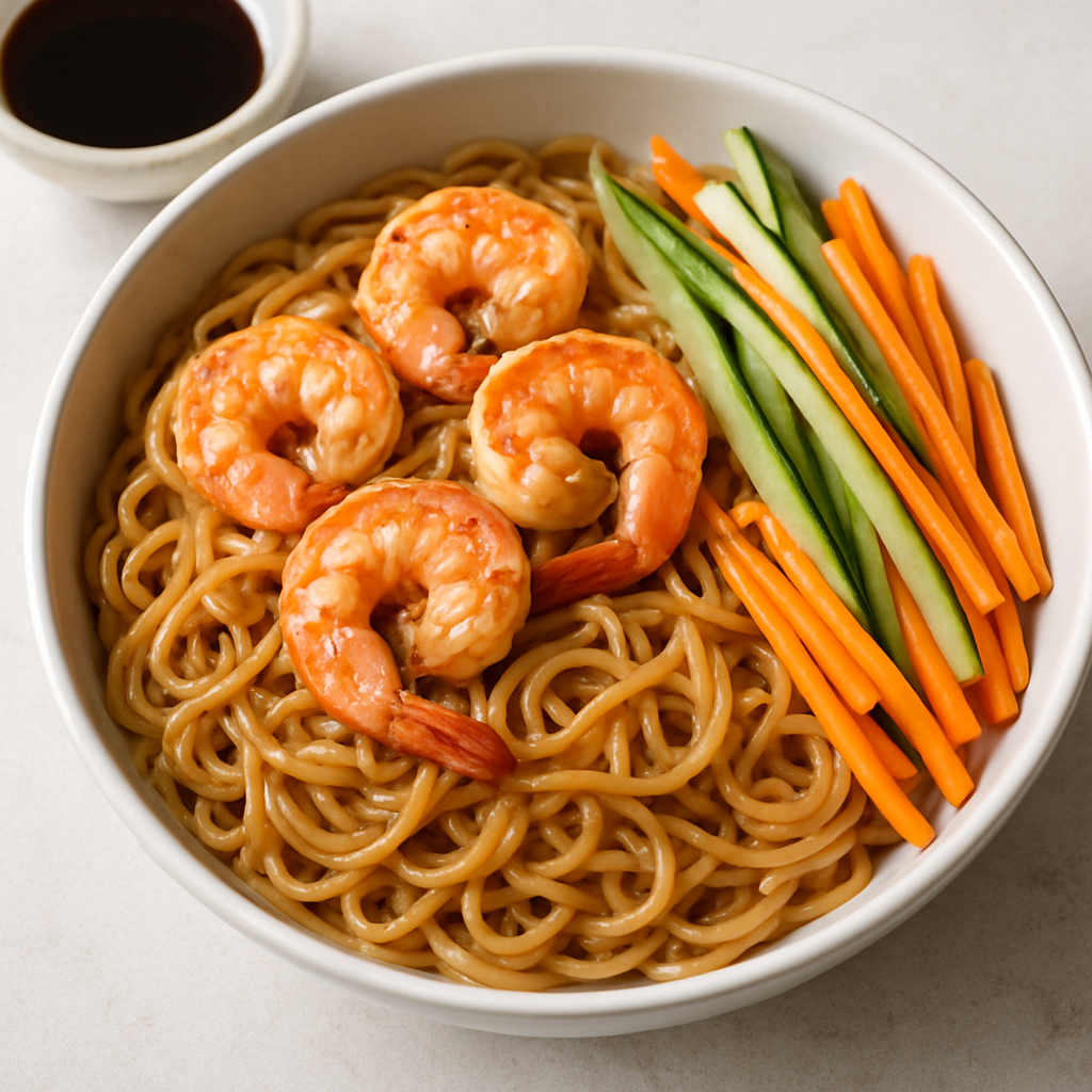 Fideos de Arroz con Sésamo y Camarones