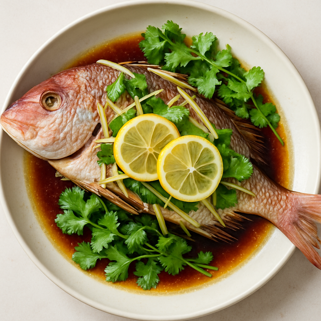 Pescado Entero al Vapor con Jengibre y Cilantro