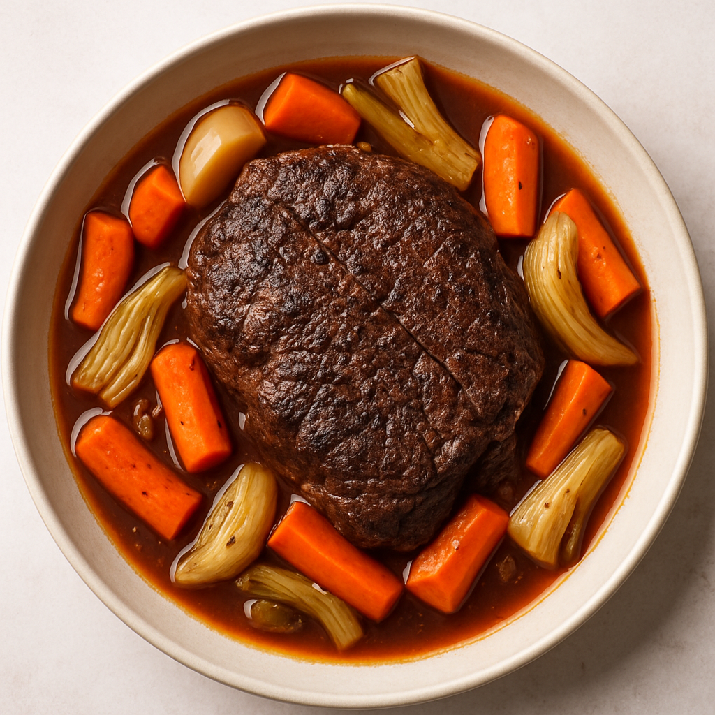Res Guisada con Vegetales de Raíz y Vino Tinto