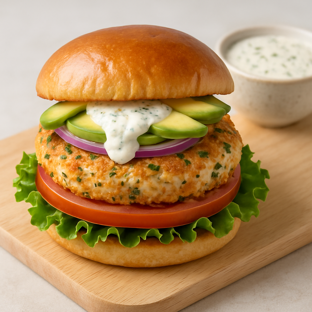 Salmon Burgers with Lemon Dill Sauce