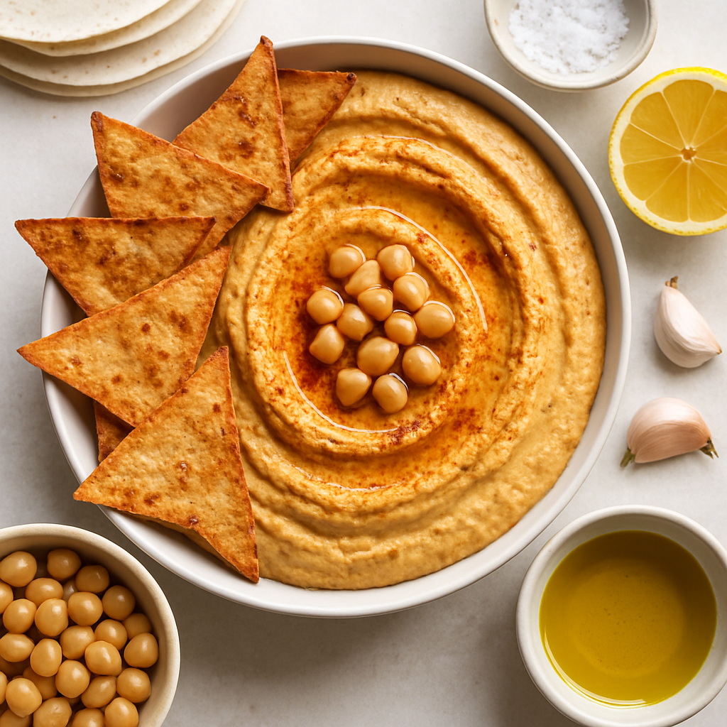 Hummus Ahumado con Chips de Tortilla al Horno