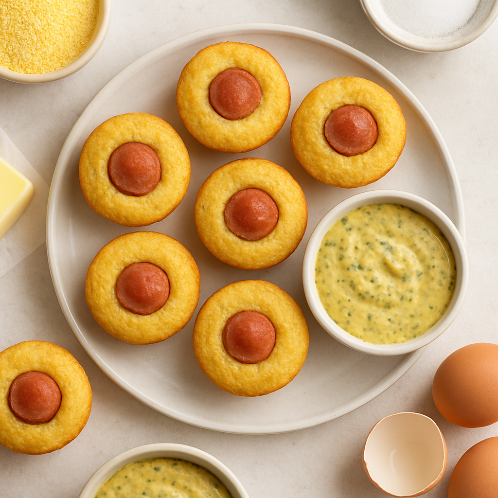 Mini Corn Dog Muffins with Creole Mustard Sauce