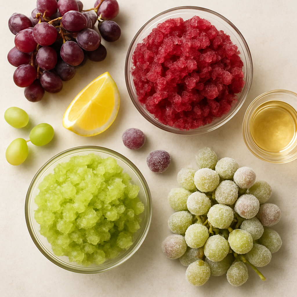 Red and Green Grape Granitas with Muscat and Frozen Sugared Grapes