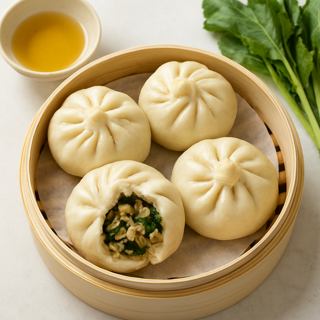 Steamed Pork and Radish Greens Buns