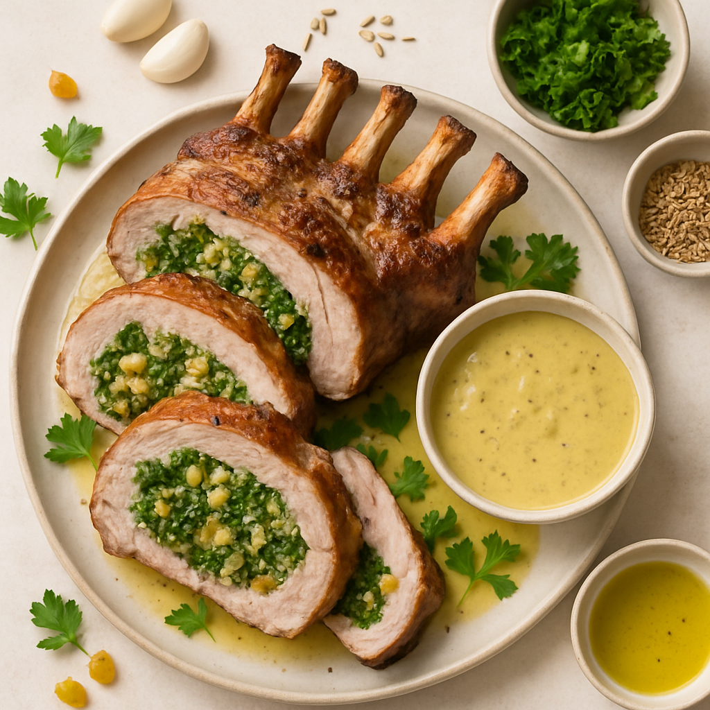 Herb-Stuffed Pork Roast with Mustard Gravy