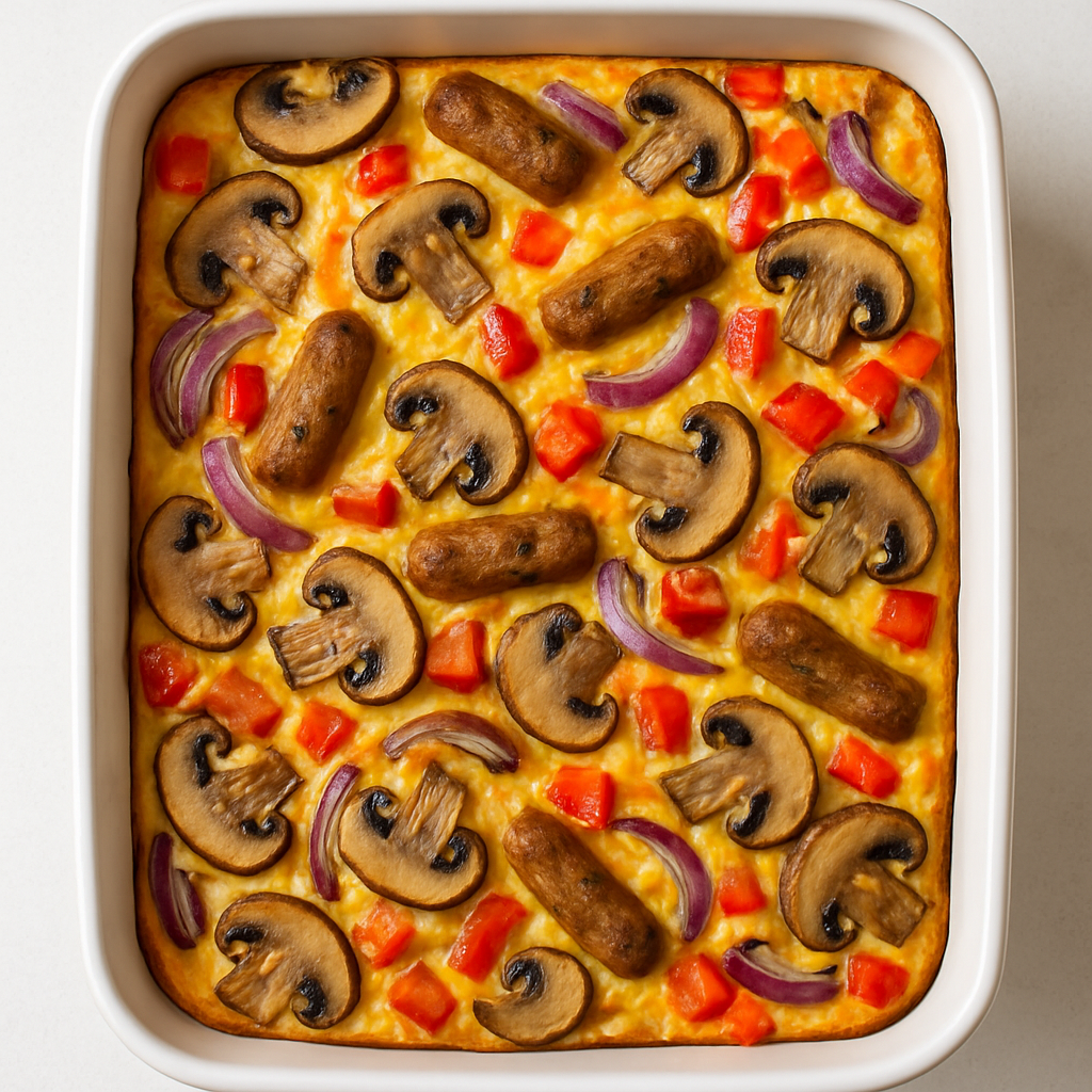 Cazuela de Desayuno con Vegetales y Salchicha