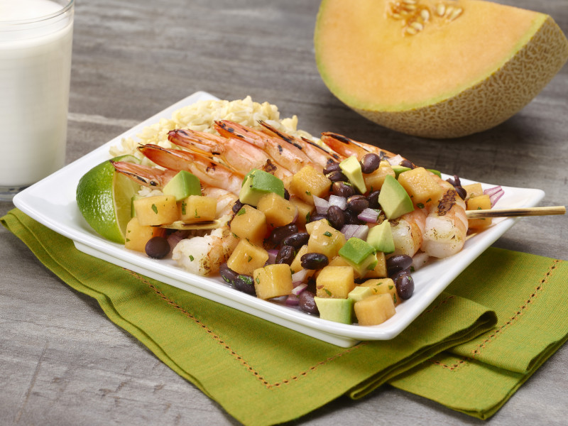 Grilled Shrimp with Cantaloupe Avocado Salsa
