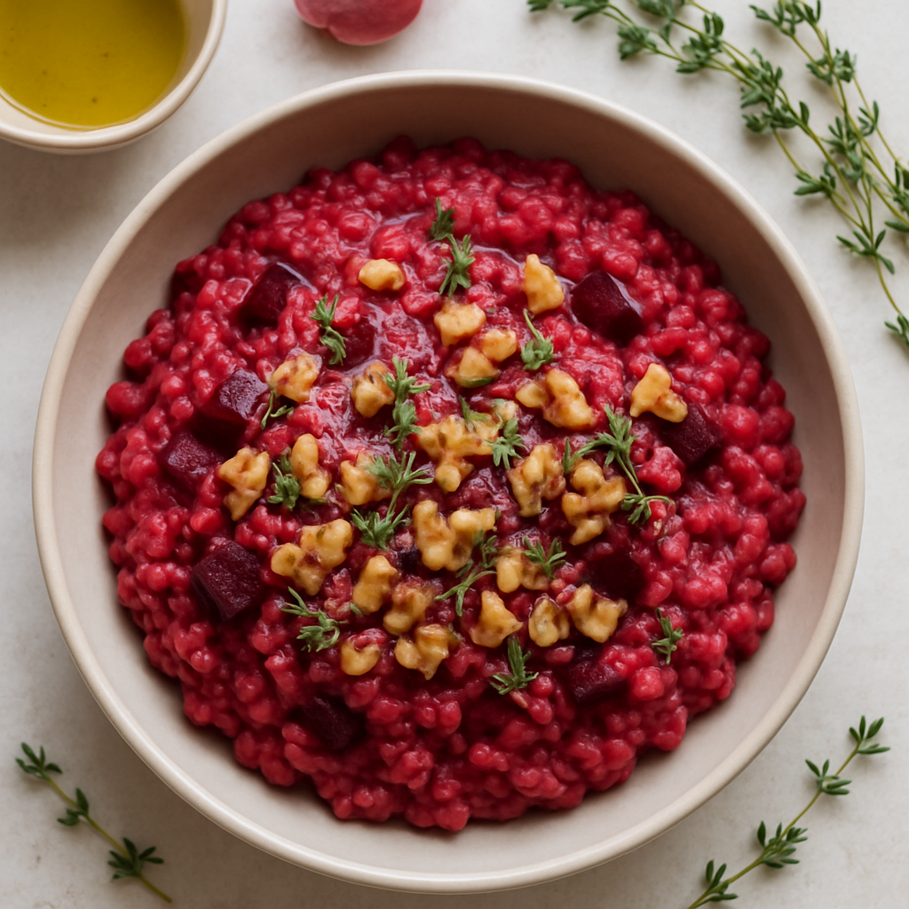 Thyme Beet Risotto with Walnuts