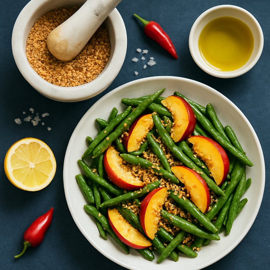 Ensalada de Judías Verdes y Nectarinas con Gomashio Picante