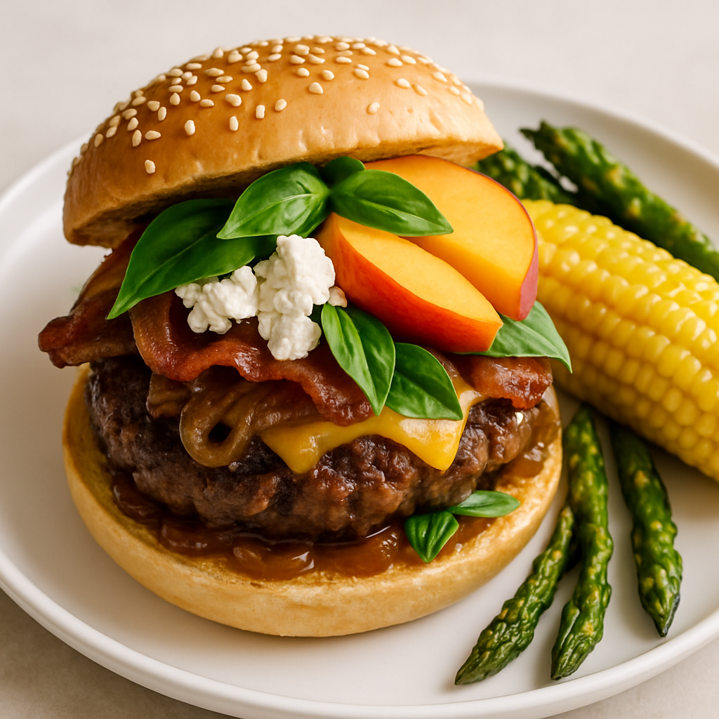 Hamburguesas con Chutney de Durazno, Tocino y Queso de Cabra
