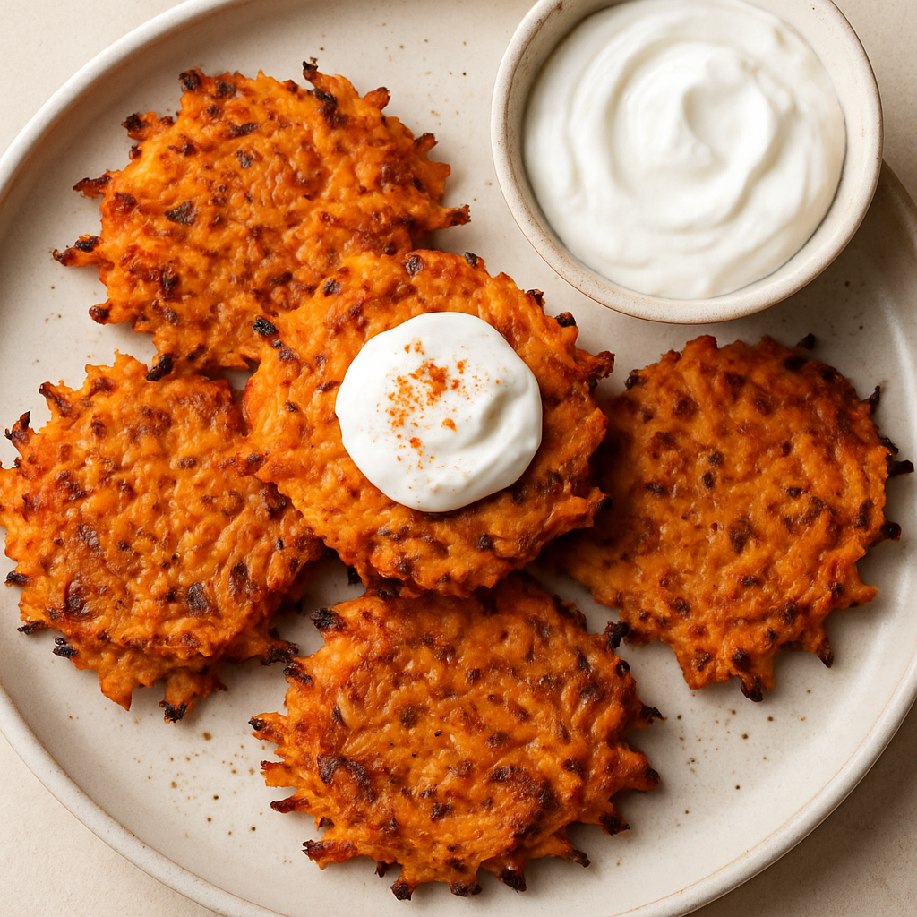 Spiced Sweet Potato Latkes with Yogurt