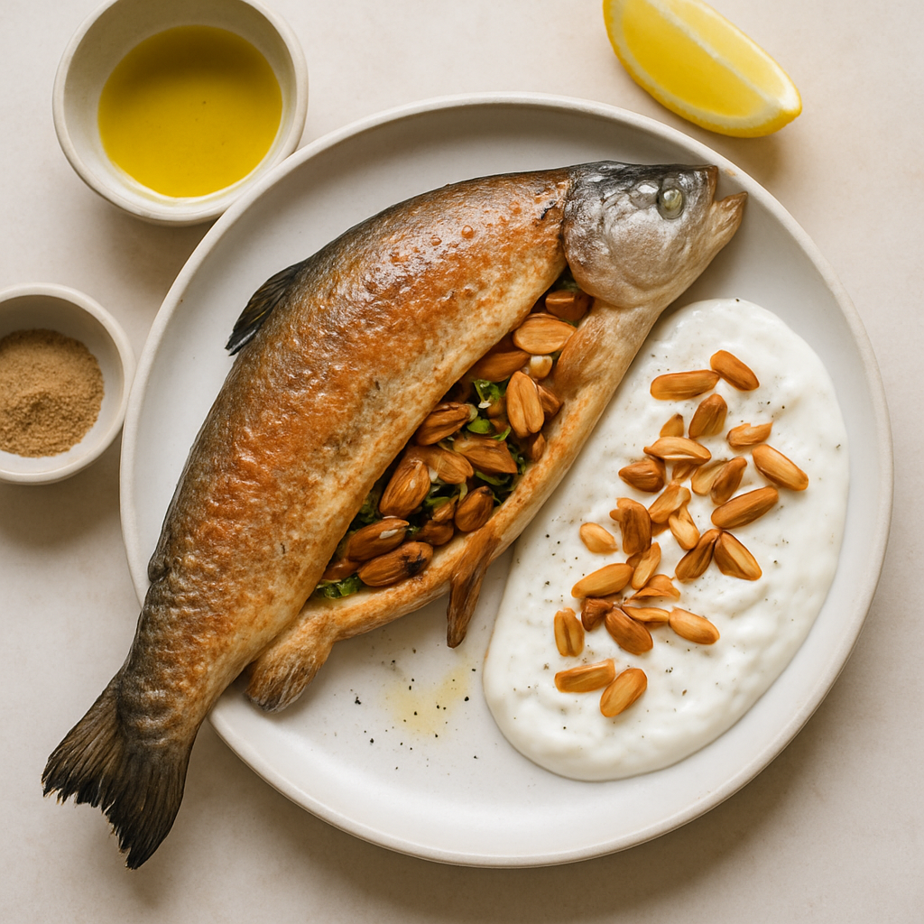 Stuffed Salmon Trout with Almonds and Yogurt