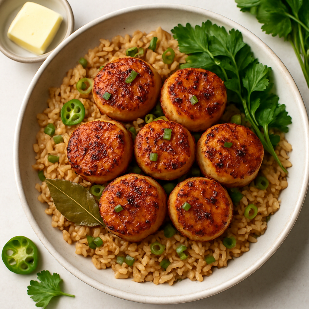 Vieiras Cajún con Arroz
