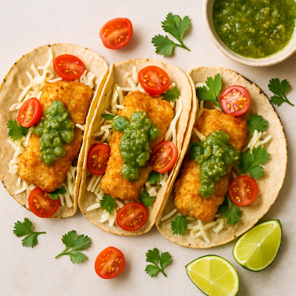 Breaded Fish Tacos with Salsa Verde