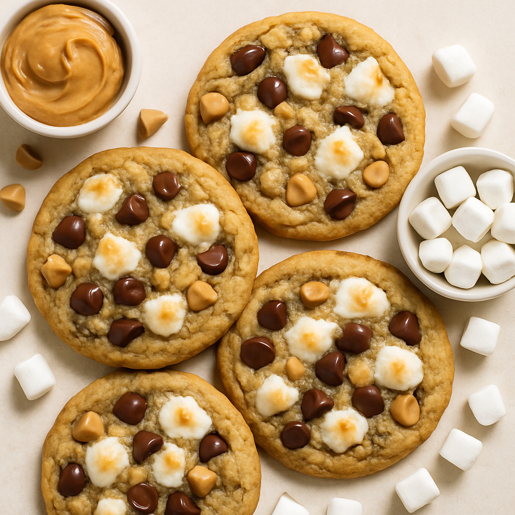 Chocolate, Peanut Butter and Marshmallow Pudding Cookies