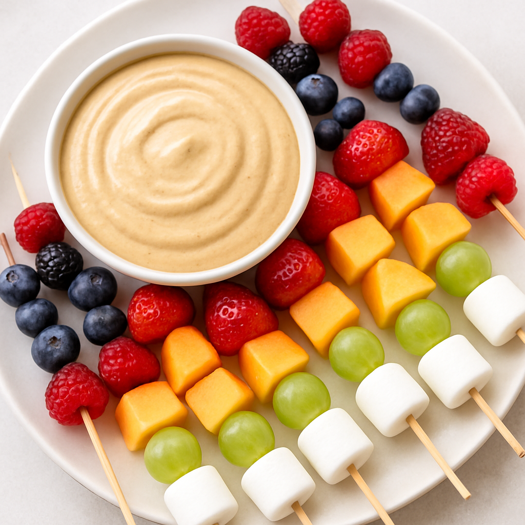 Rainbow Fruit Kabobs with Creamy Dip