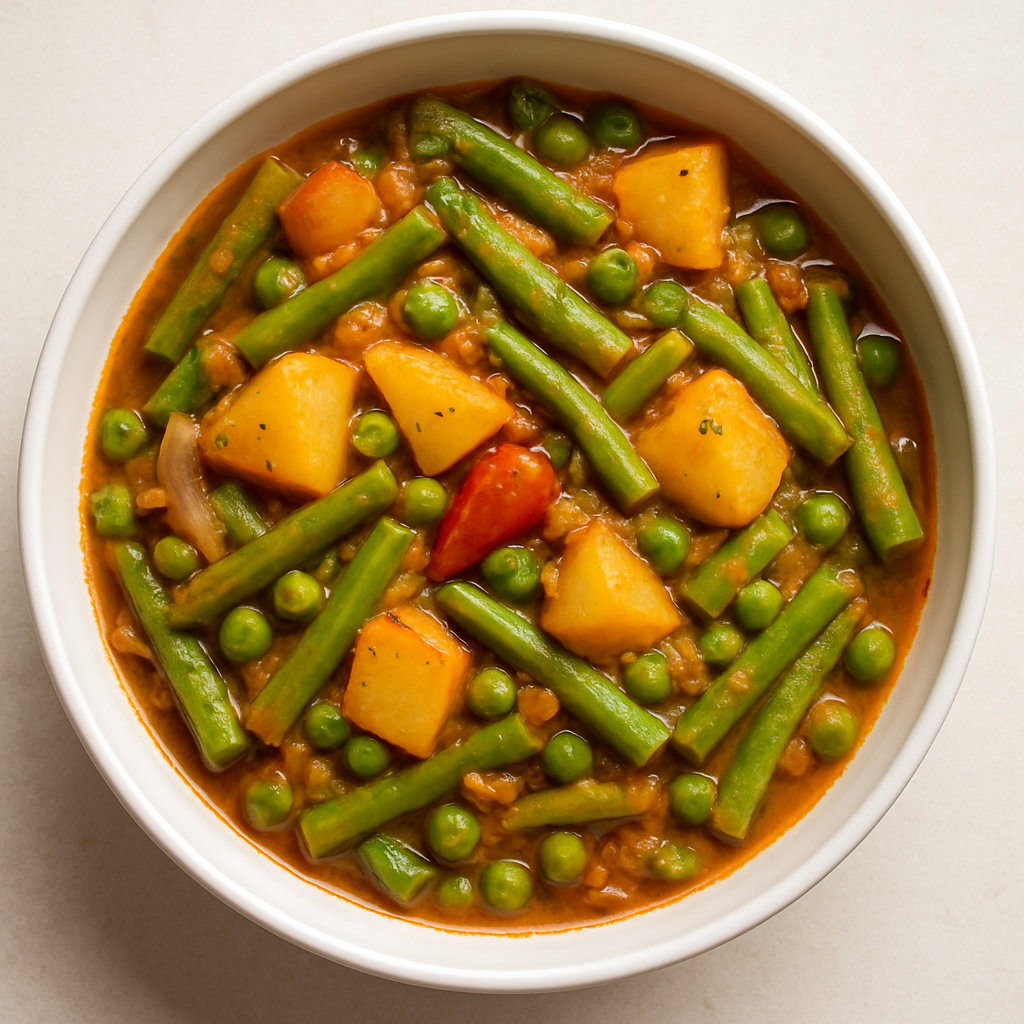 Curry Africano de Judías Verdes, Patatas y Guisantes