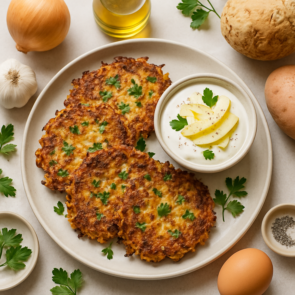 Celeriac Potato Pancakes with Apple Crème Fraîche